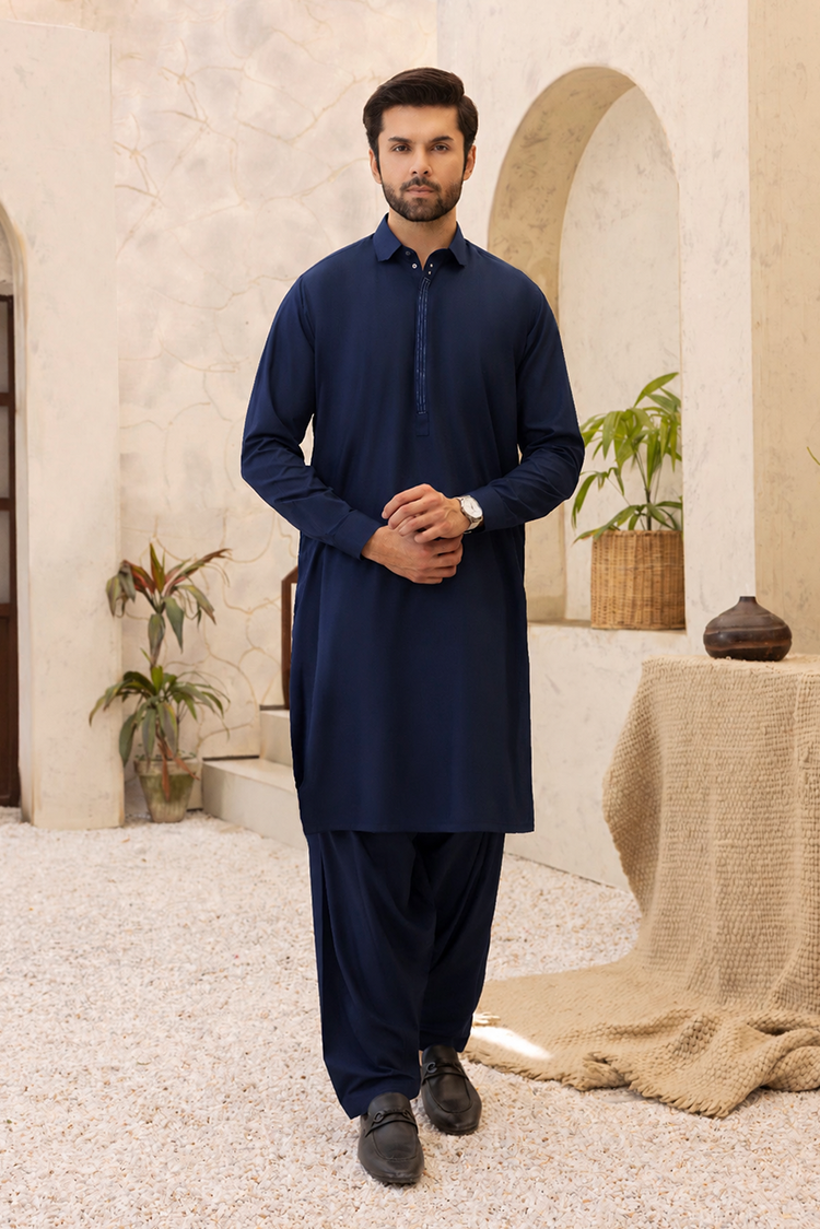 Wash & Wear | Navy Collar Shalwar Kameez