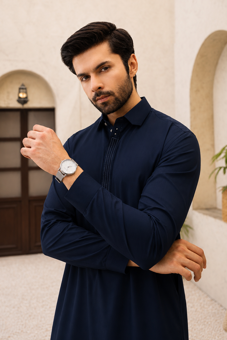Wash & Wear | Navy Collar Shalwar Kameez