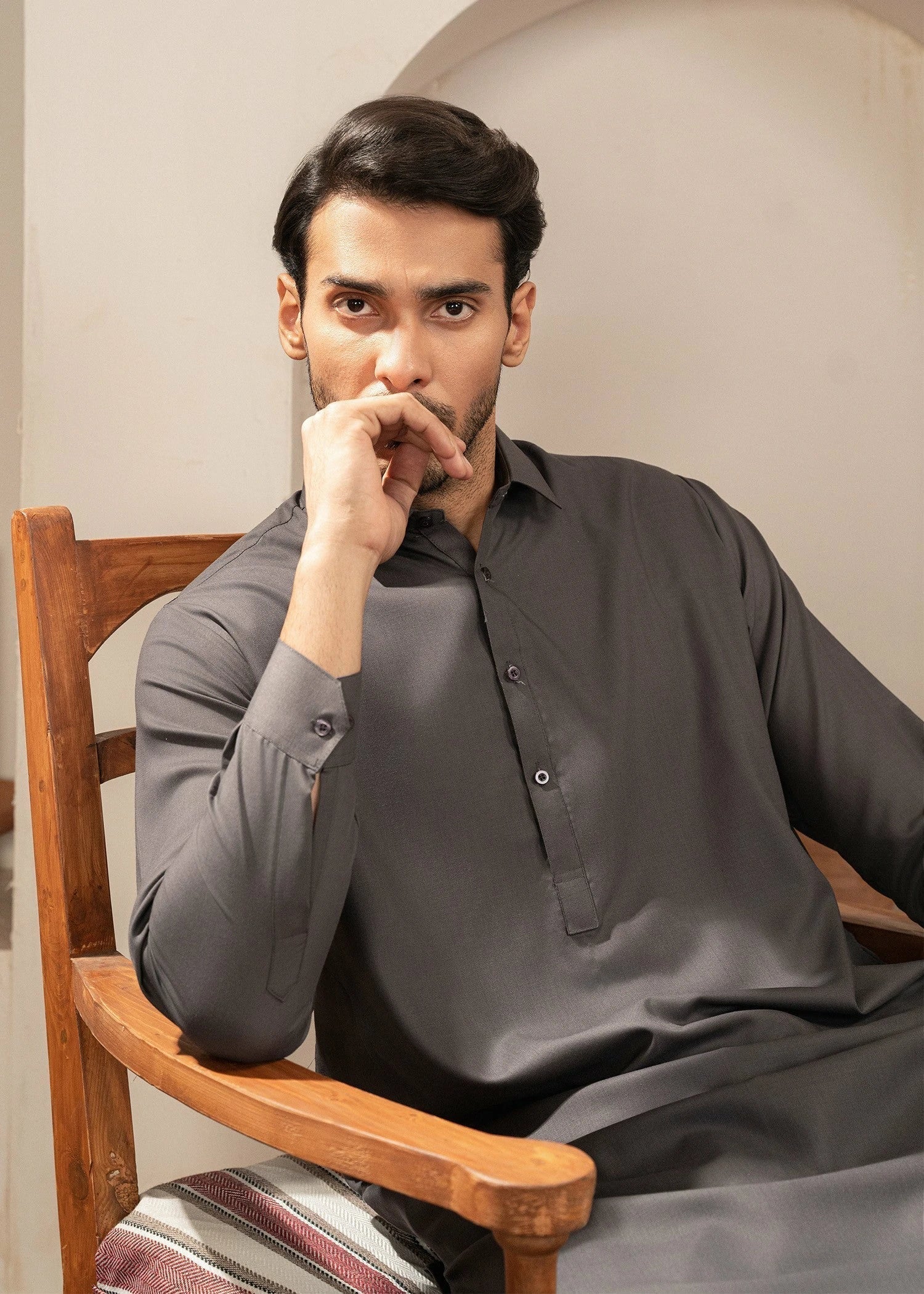 Wash & Wear | Grey Collared Shalwar Kameez