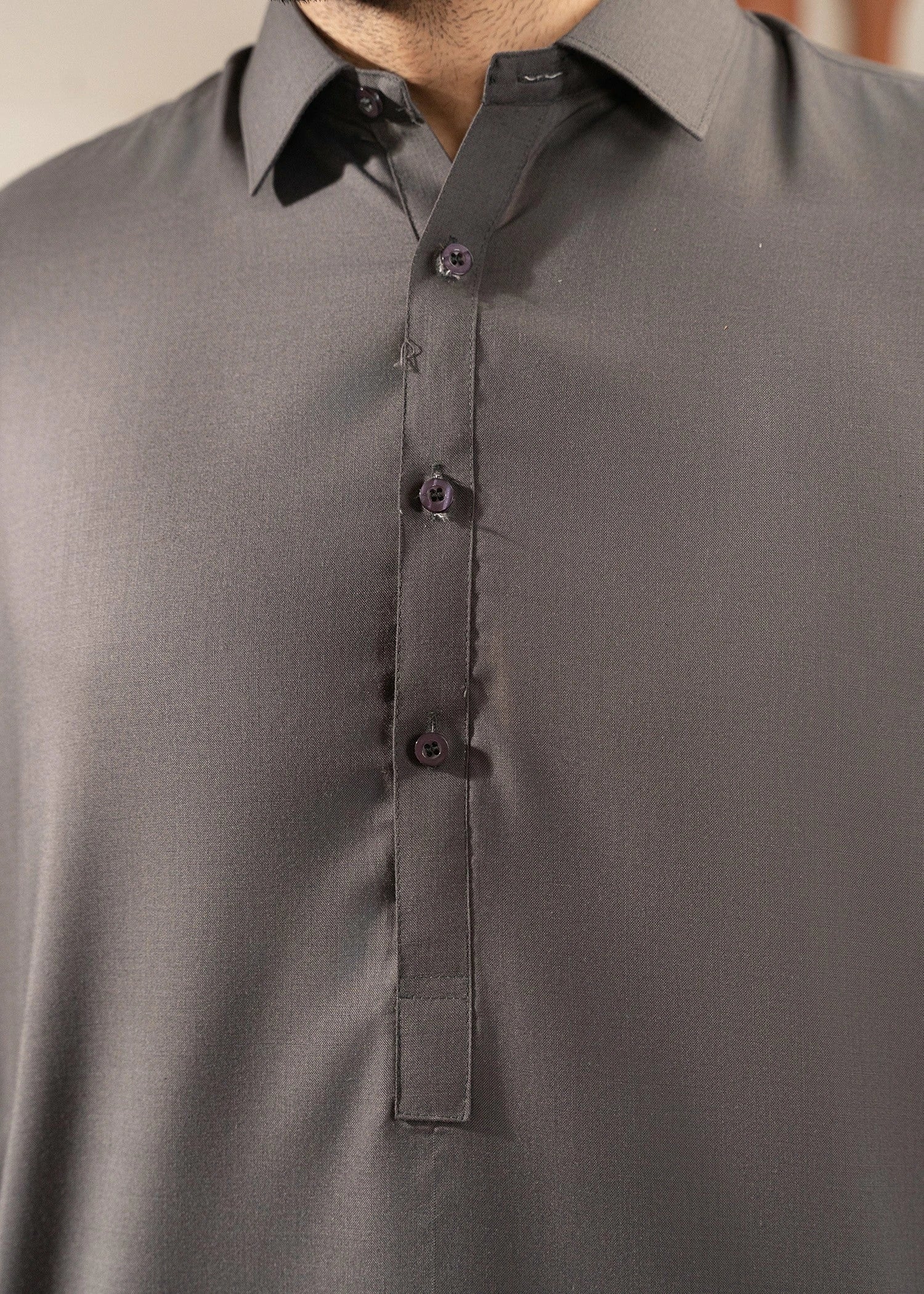Wash & Wear | Grey Collared Shalwar Kameez