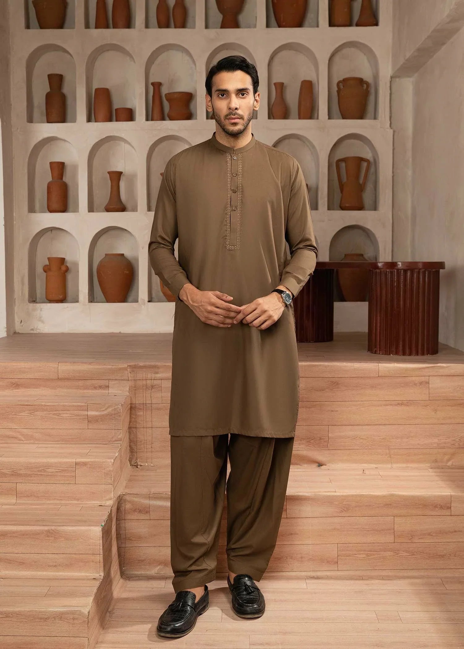 Wash & Wear | Brown Ban Shalwar Kameez