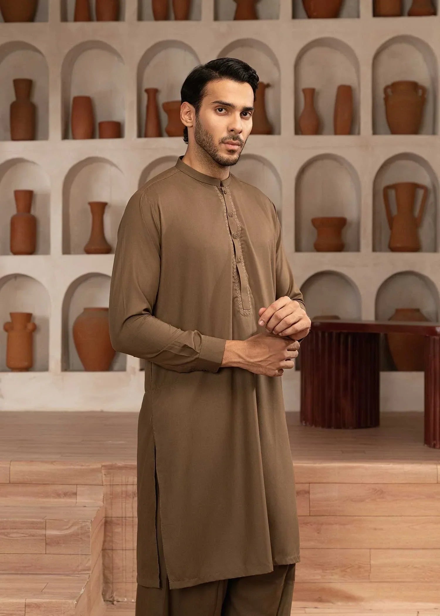 Wash & Wear | Brown Ban Shalwar Kameez