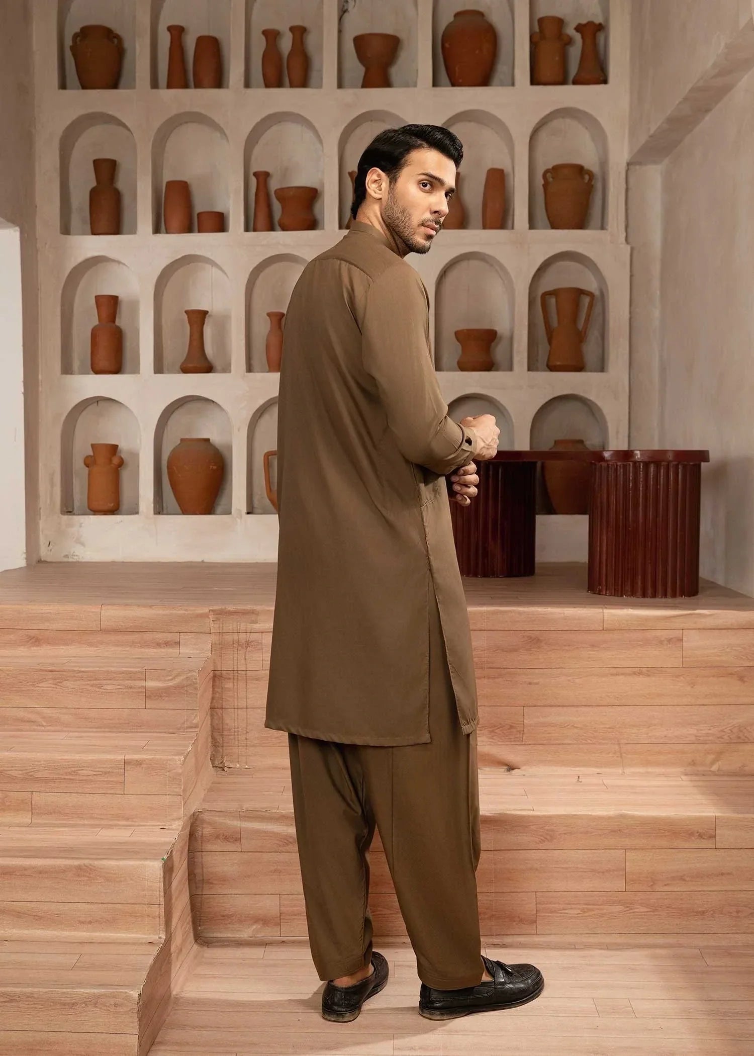Wash & Wear | Brown Ban Shalwar Kameez