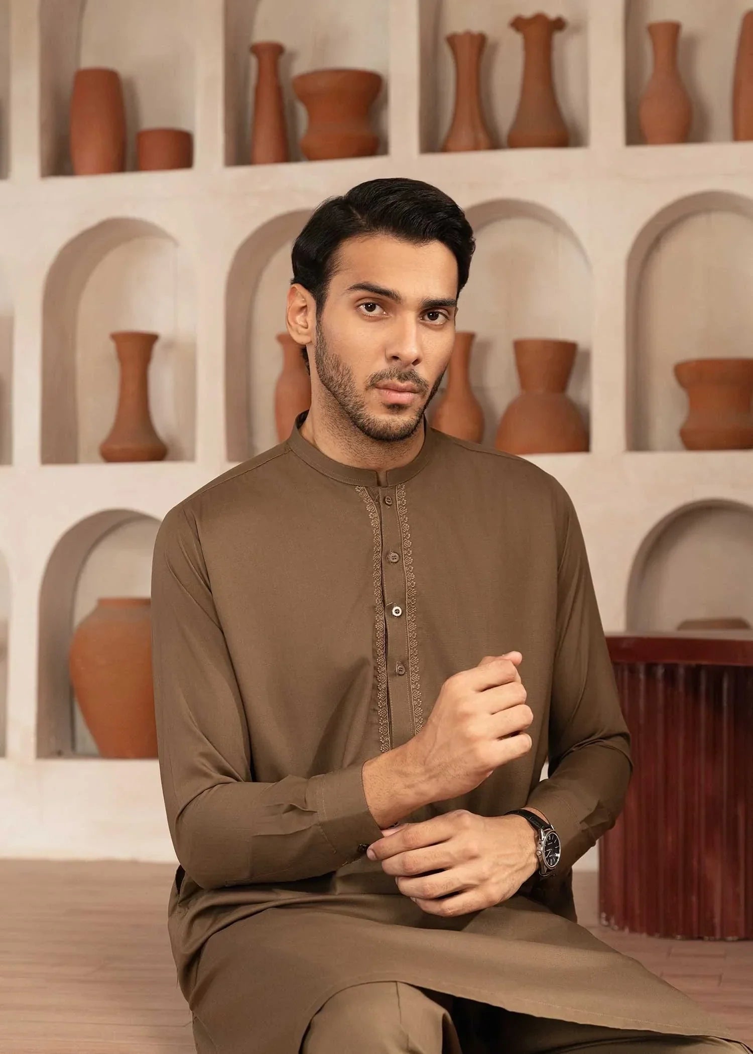 Wash & Wear | Brown Ban Shalwar Kameez