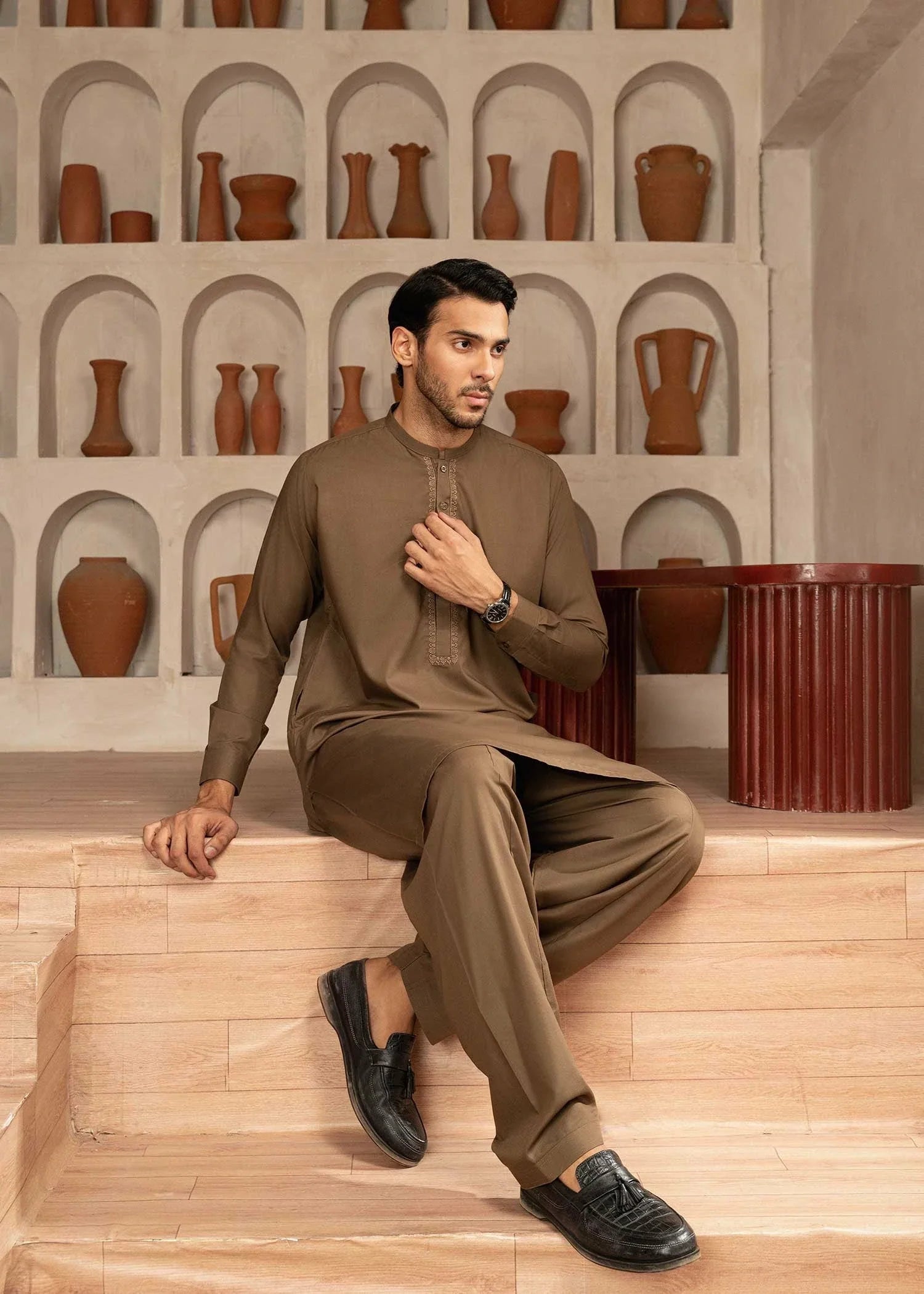 Wash & Wear | Brown Ban Shalwar Kameez