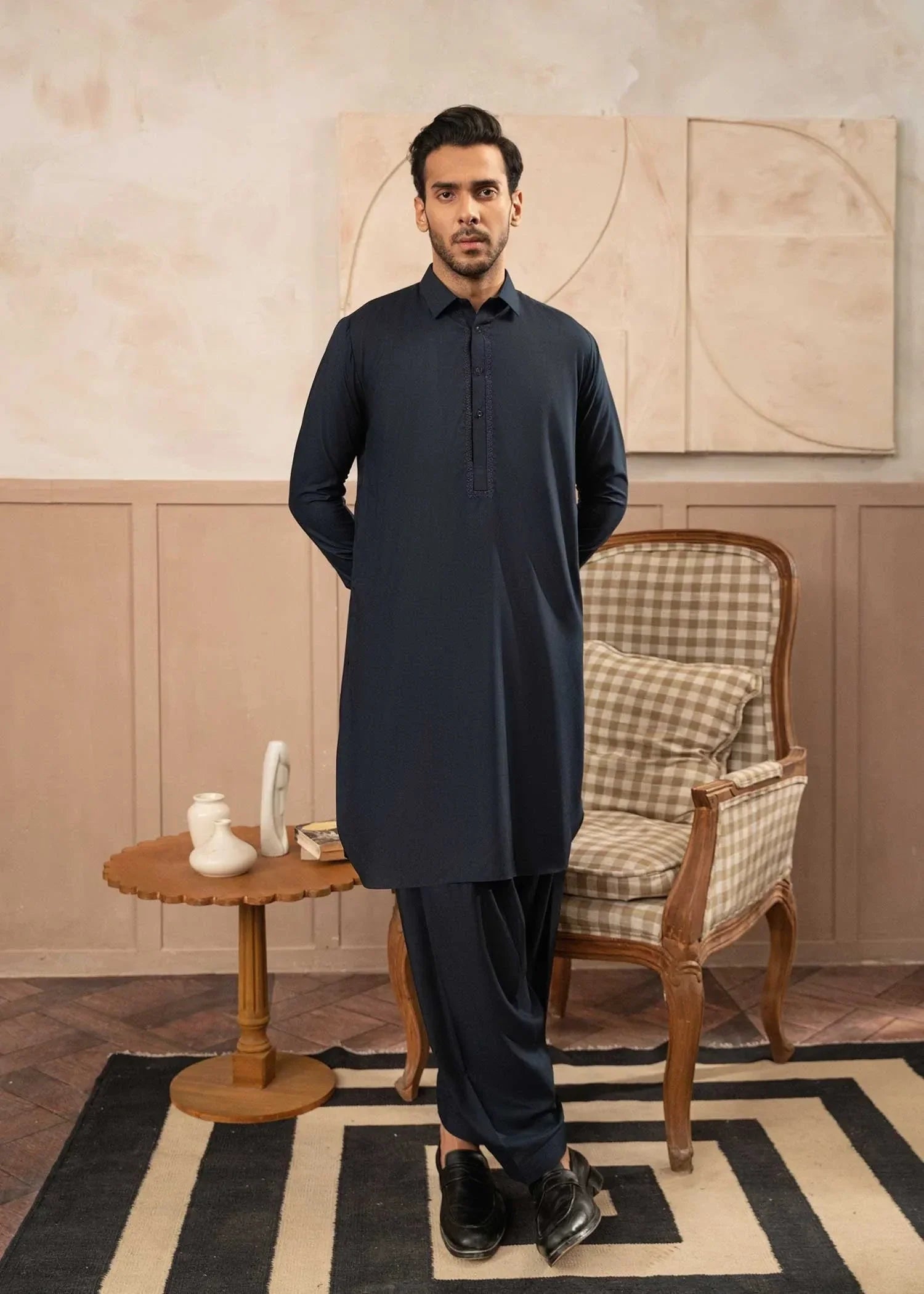 Wash & Wear | Navy Collared Shalwar Kameez