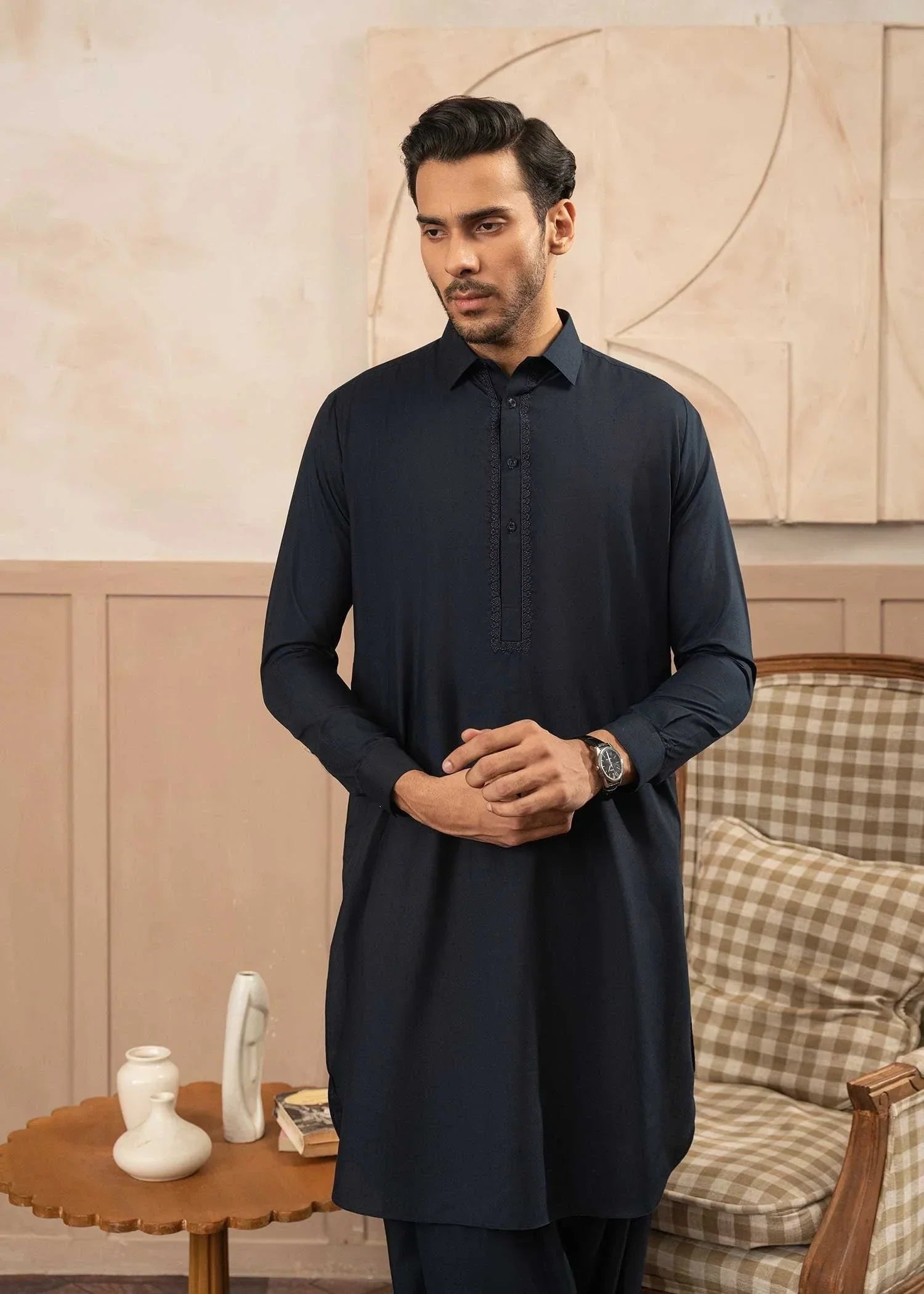 Wash & Wear | Navy Collared Shalwar Kameez