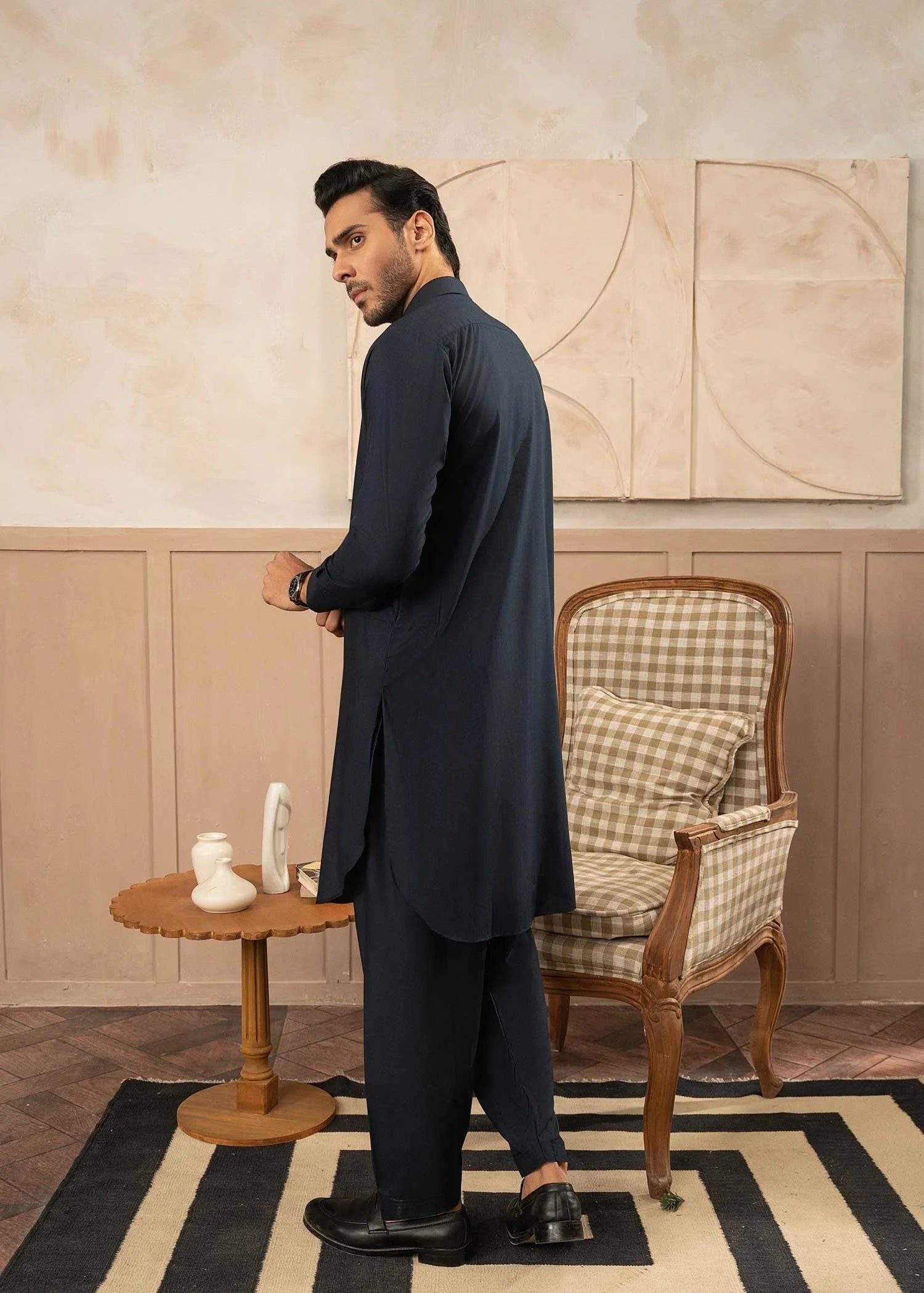 Wash & Wear | Navy Collared Shalwar Kameez