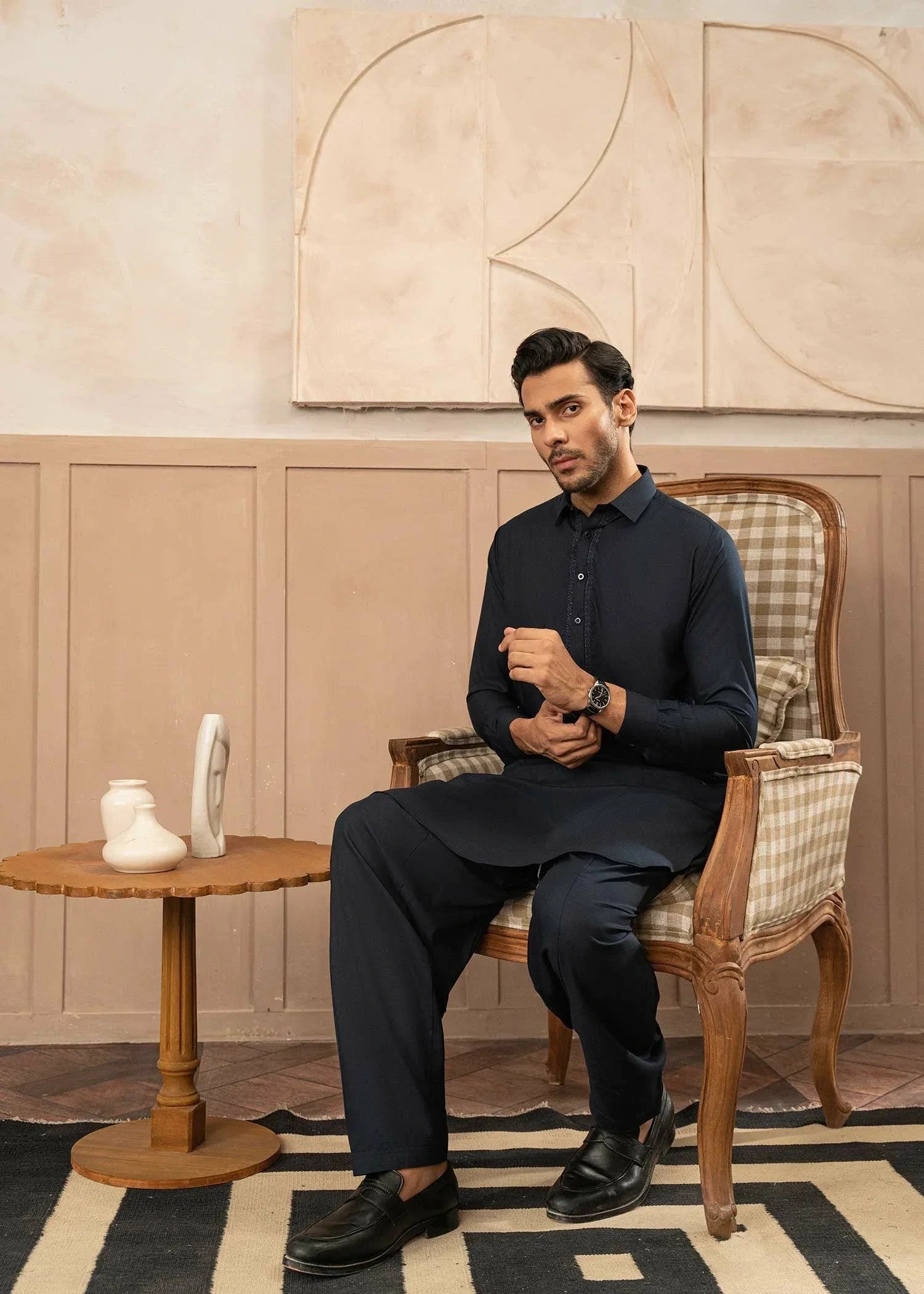 Wash & Wear | Navy Collared Shalwar Kameez