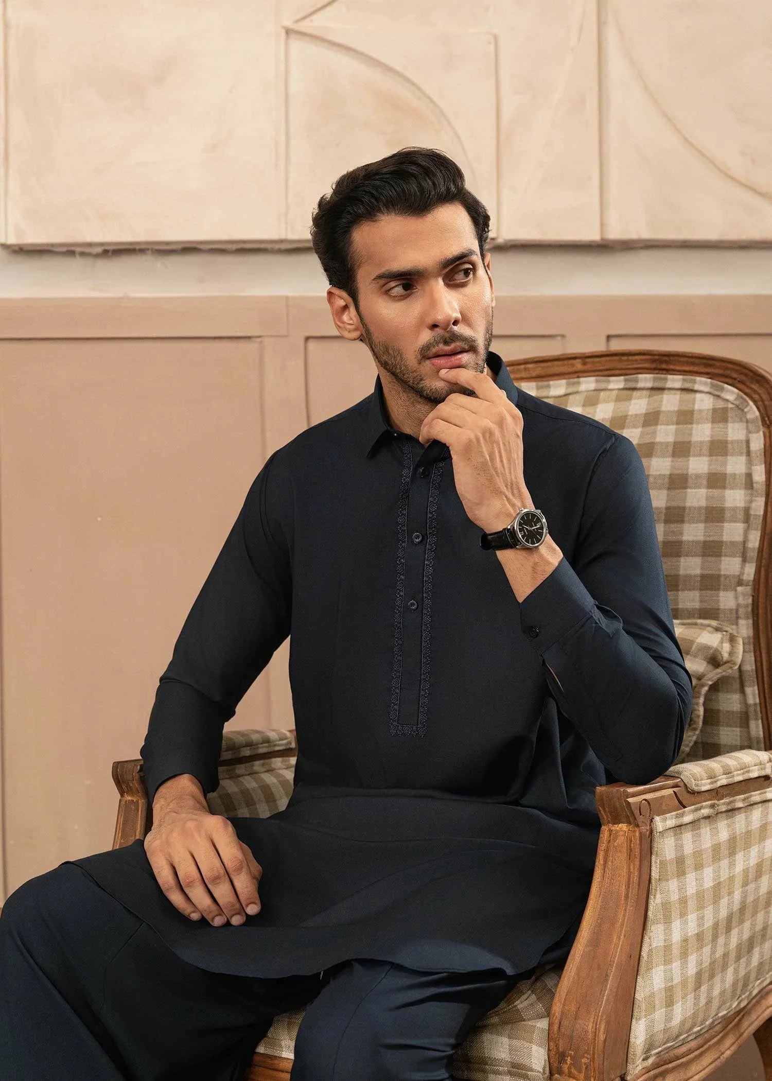 Wash & Wear | Navy Collared Shalwar Kameez