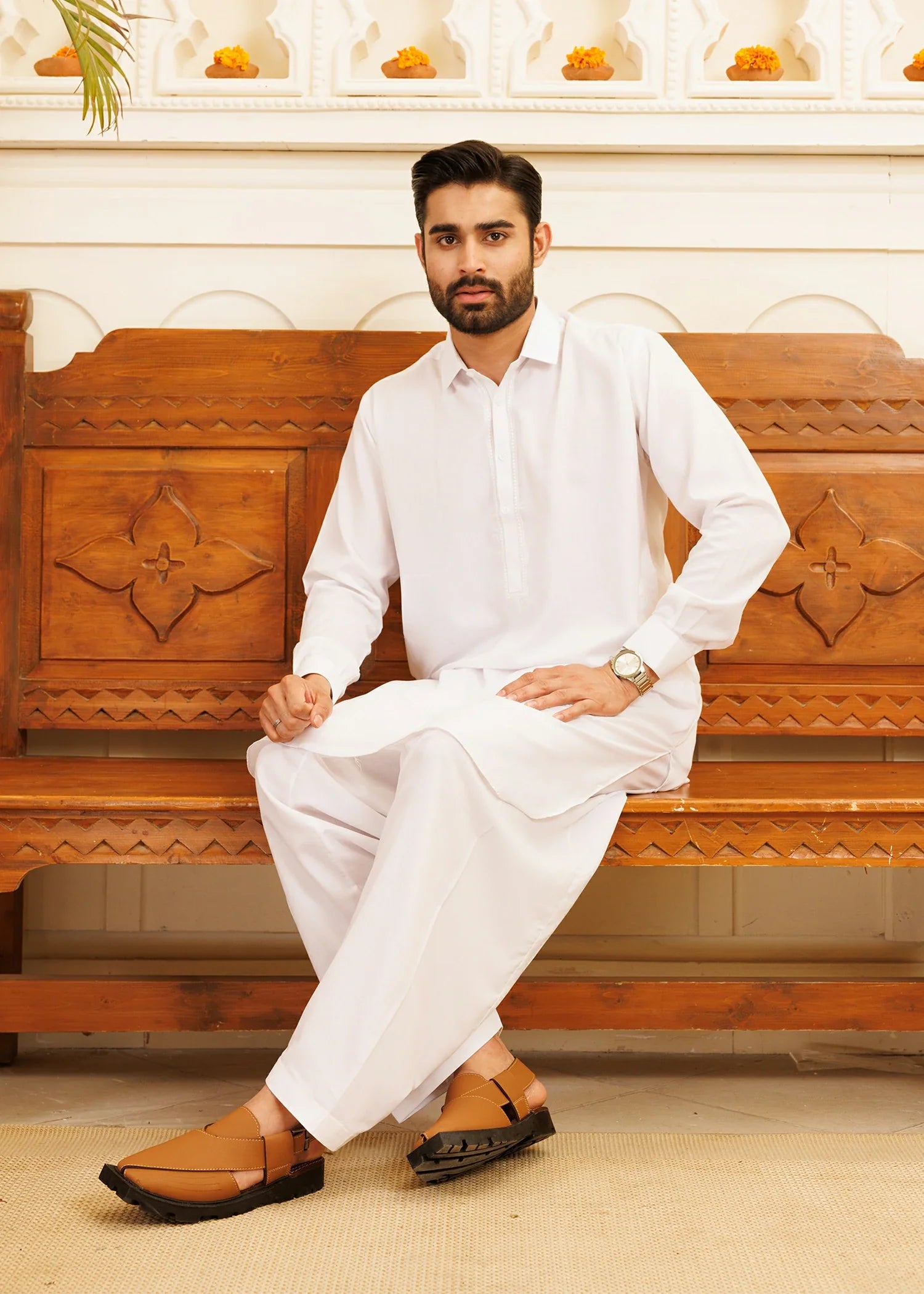 Wash & Wear | White Collared Shalwar Kameez