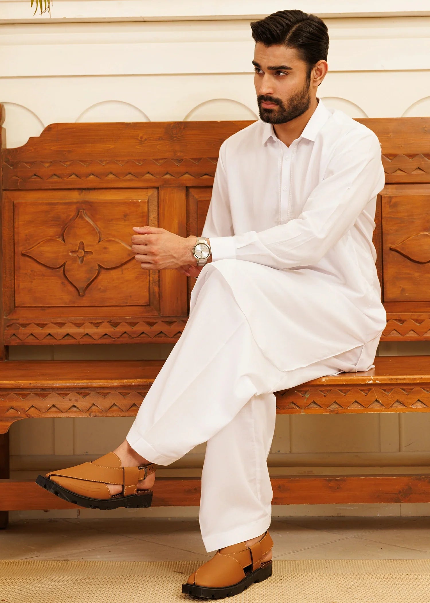 Wash & Wear | White Collared Shalwar Kameez