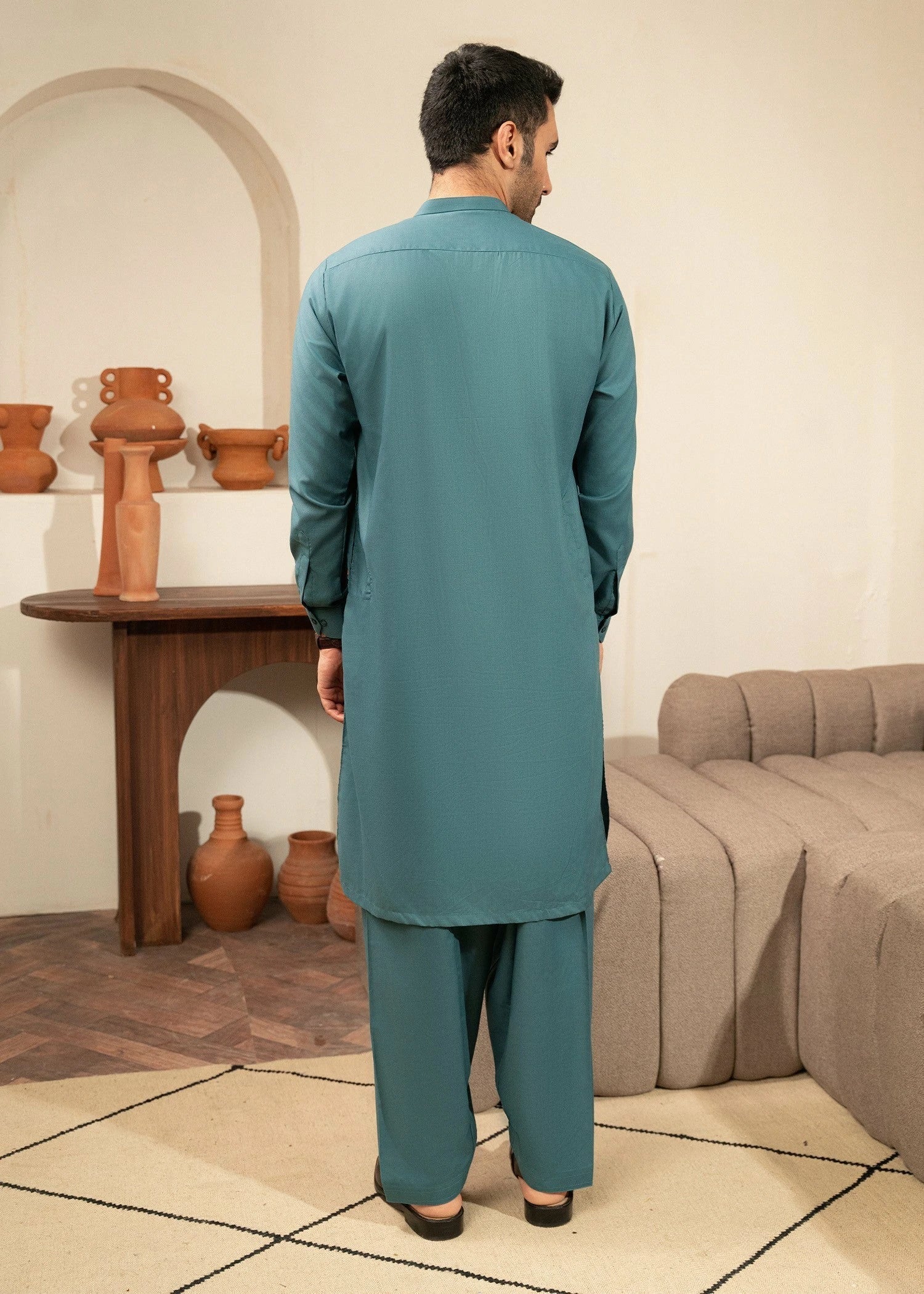 Wash & Wear | Aqua Green Ban Shalwar Kameez