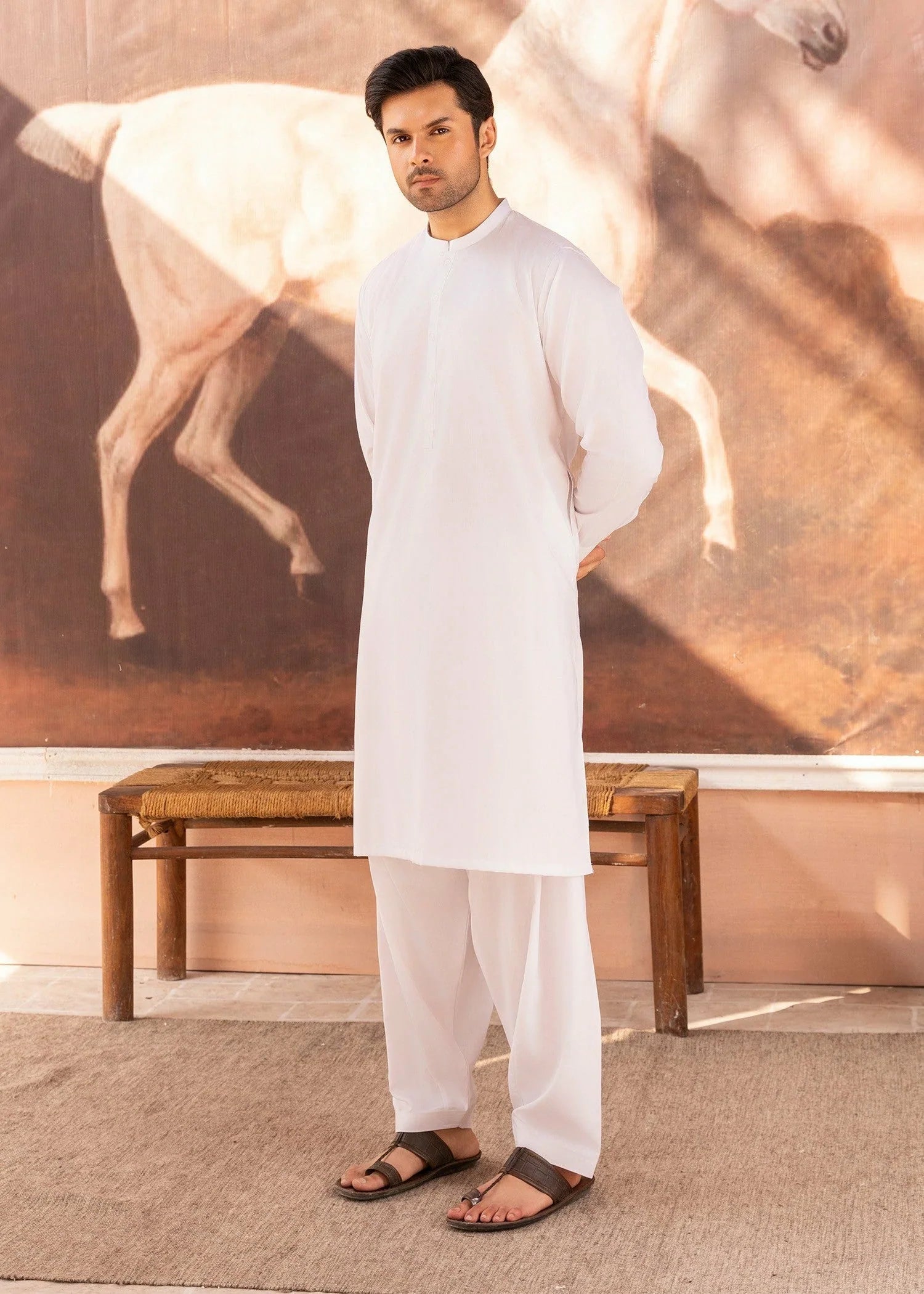 Wash & Wear | White Ban Shalwar Kameez
