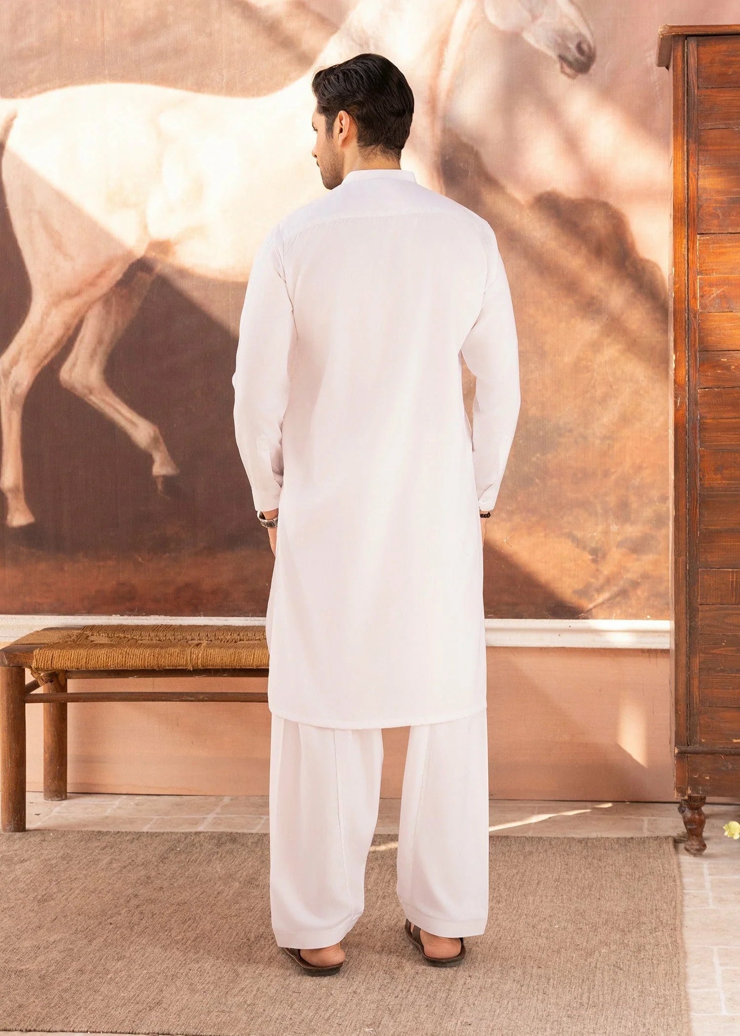 Wash & Wear | White Ban Shalwar Kameez