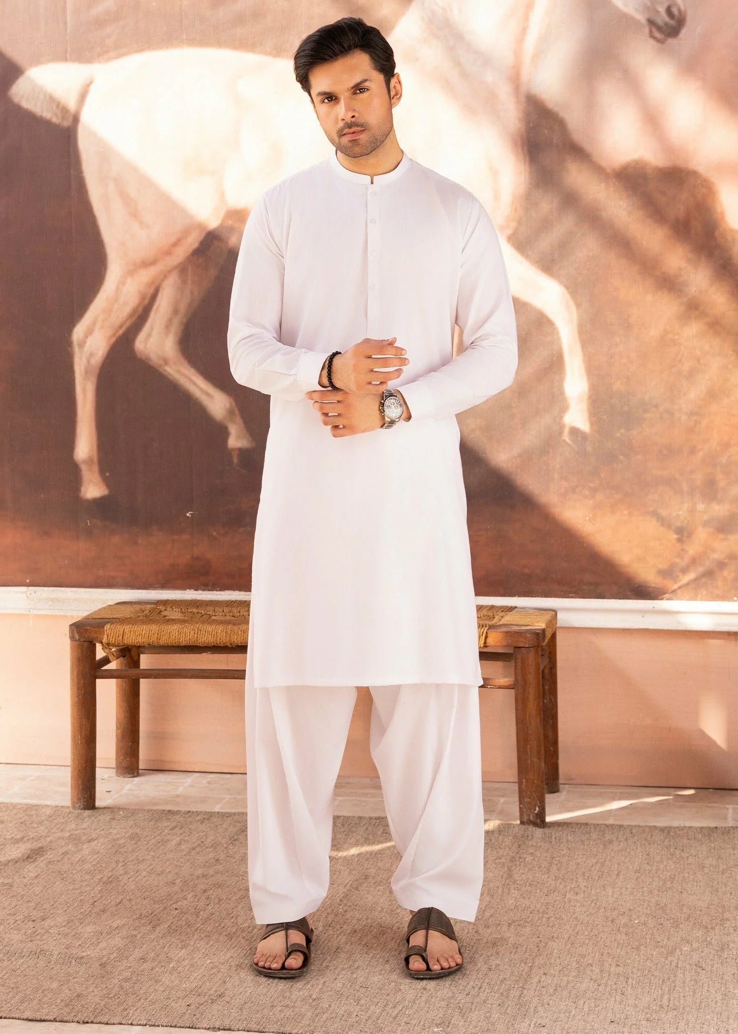 Wash & Wear | White Ban Shalwar Kameez