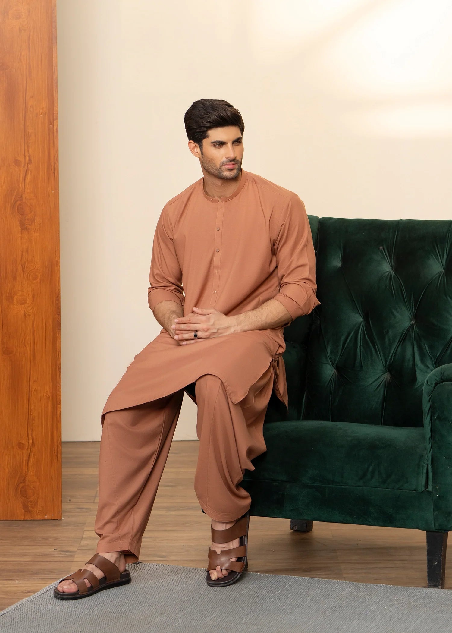 Wash & Wear | Sand Brown Ban Shalwar Kameez