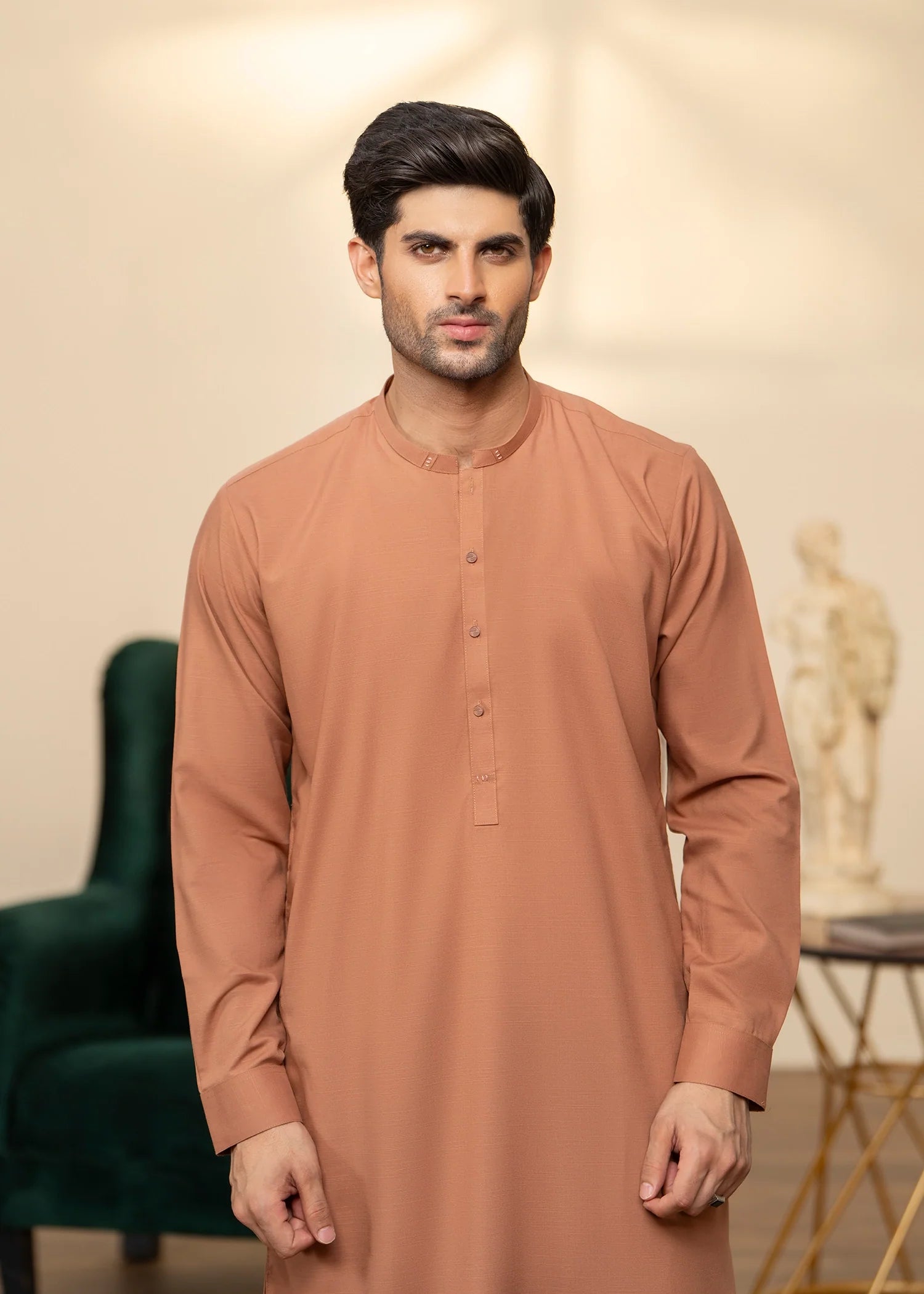 Wash & Wear | Sand Brown Ban Shalwar Kameez