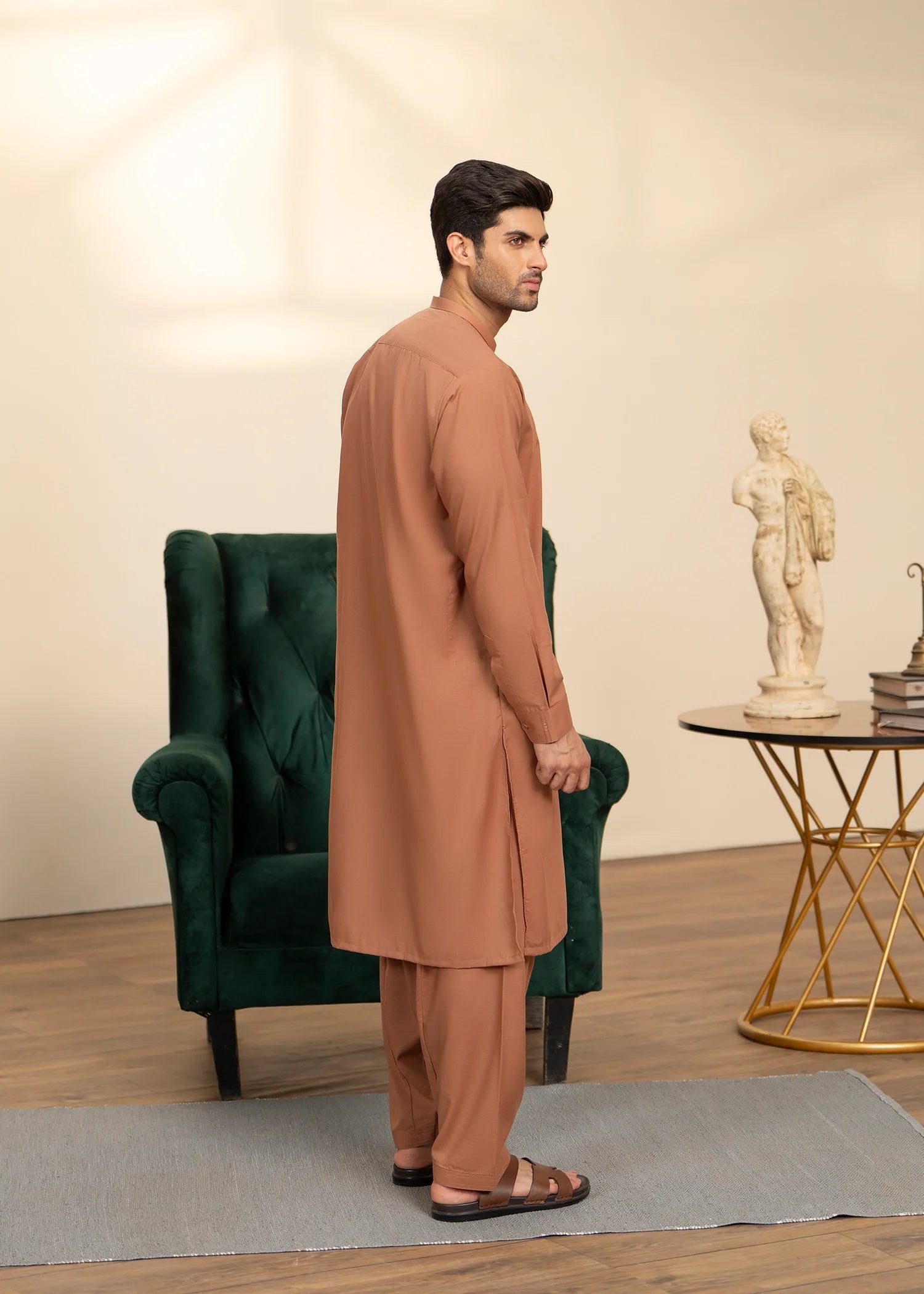 Wash & Wear | Sand Brown Ban Shalwar Kameez