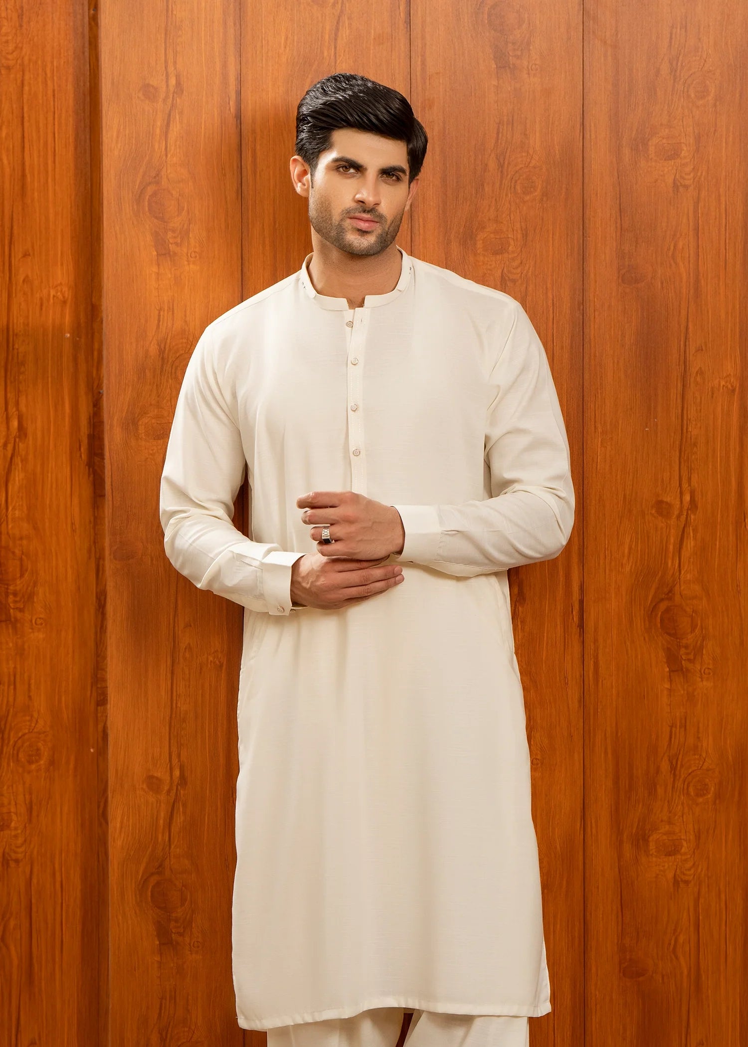 Wash & Wear | Cream Ban Shalwar Kameez