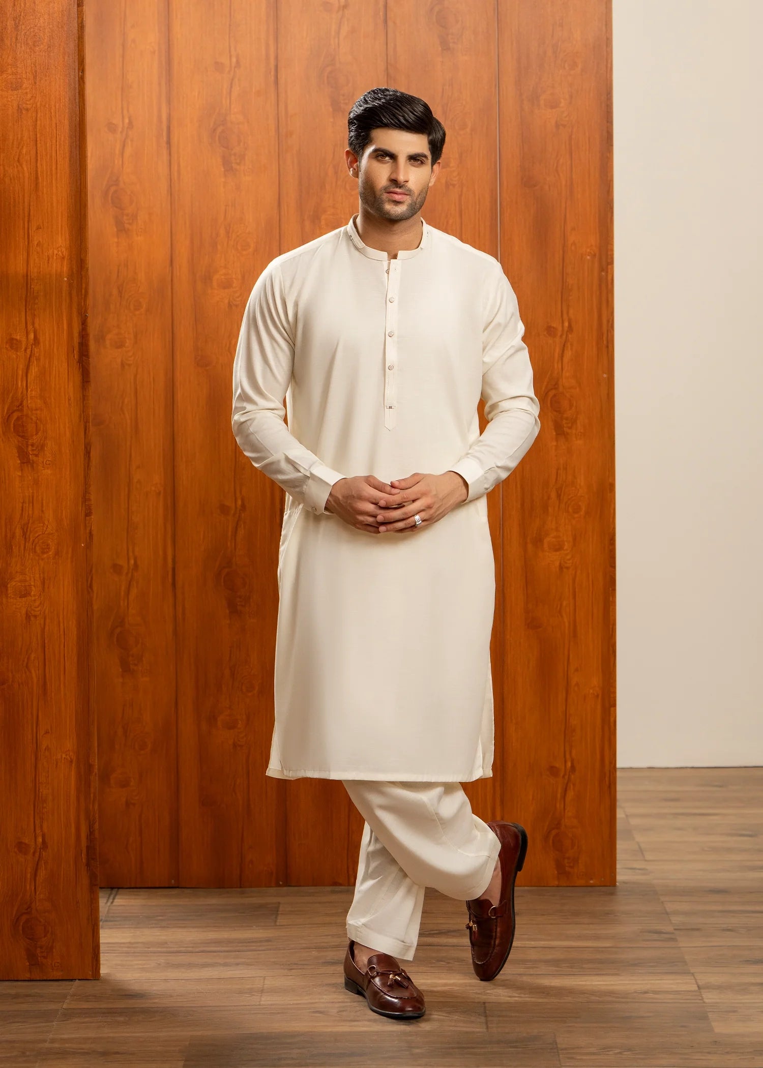 Wash & Wear | Cream Ban Shalwar Kameez