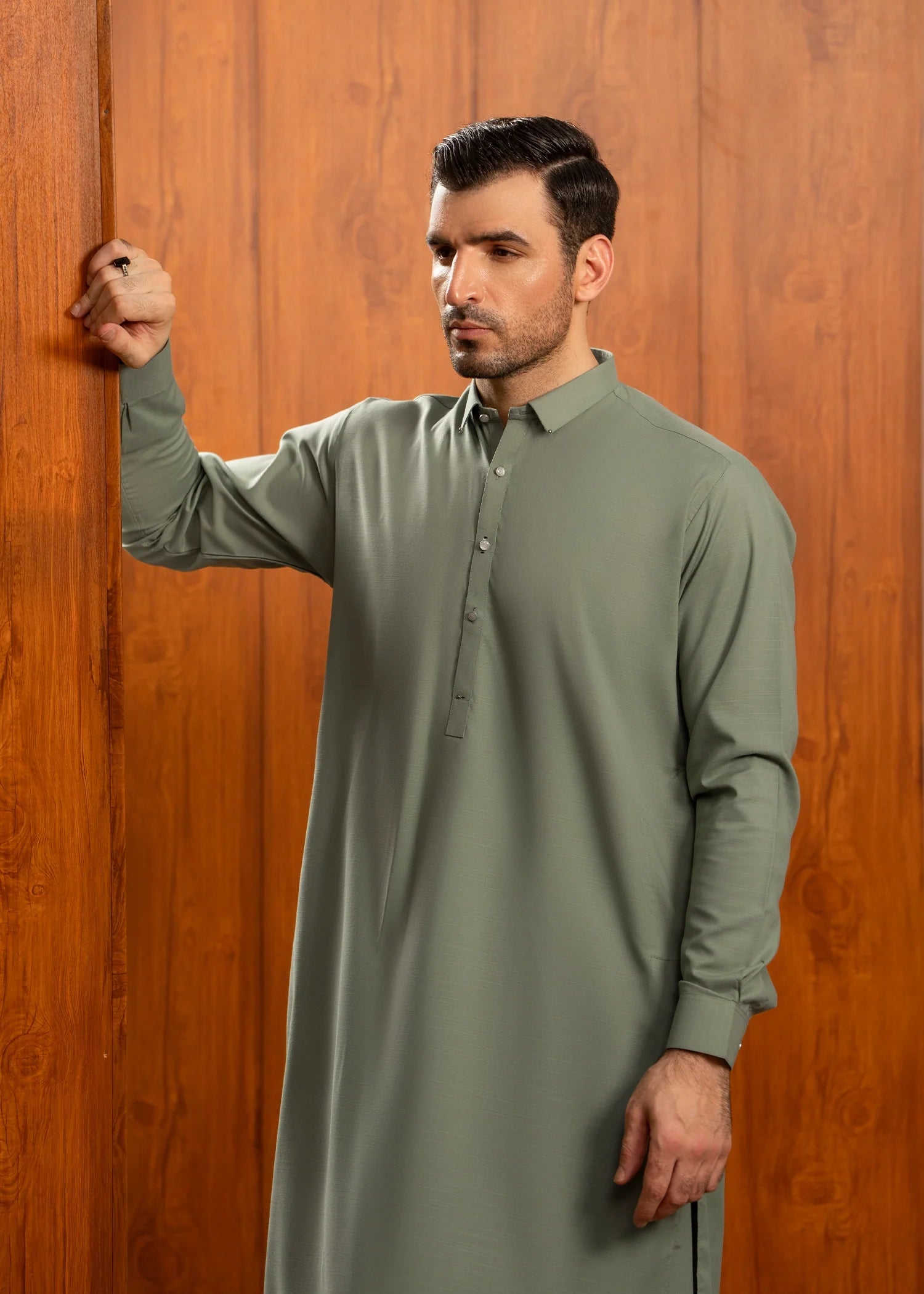 Wash & Wear | Olive Collared Shalwar Kameez