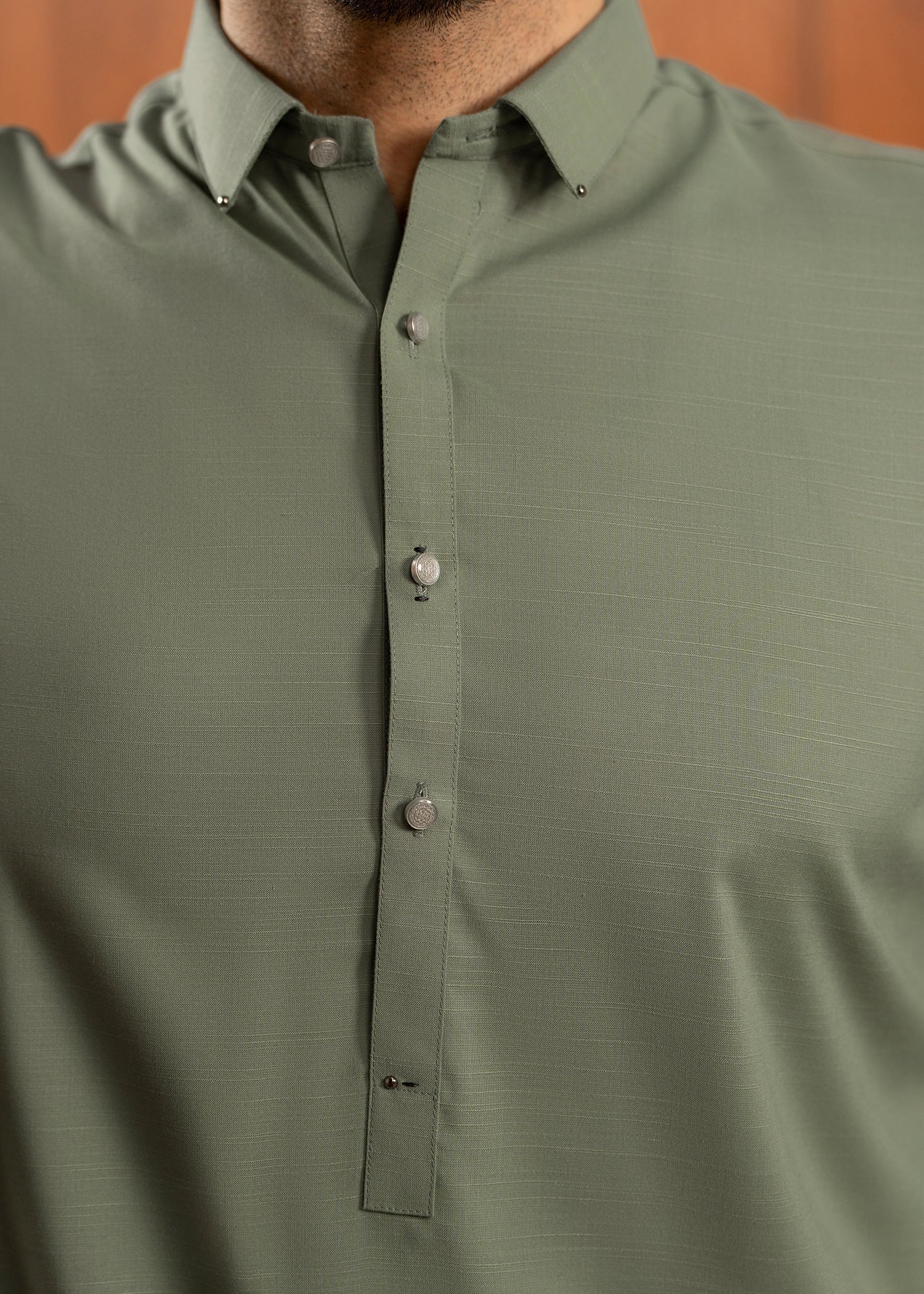 Wash & Wear | Olive Collared Shalwar Kameez