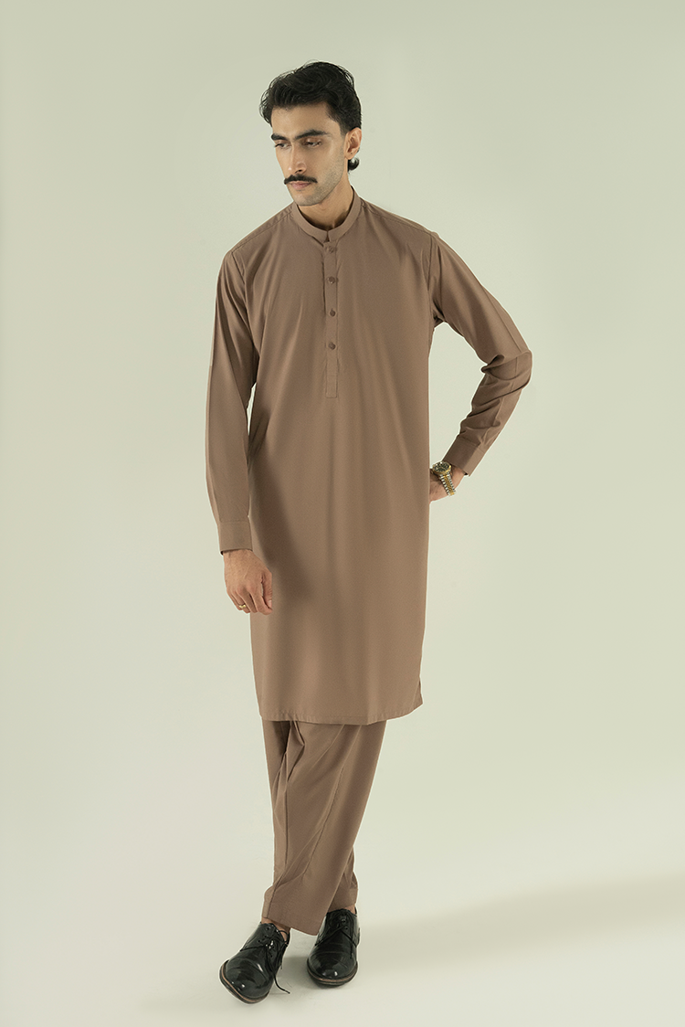 Wash & Wear | Dark Brown Ban Kameez Shalwar