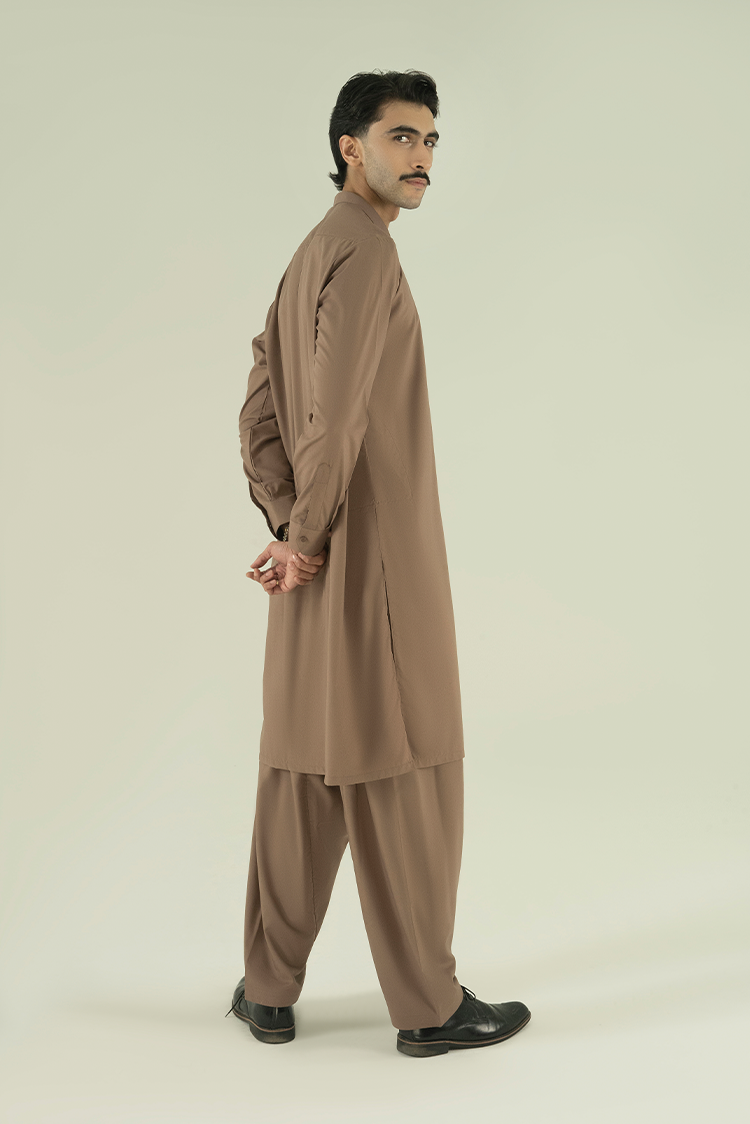 Wash & Wear | Dark Brown Ban Kameez Shalwar