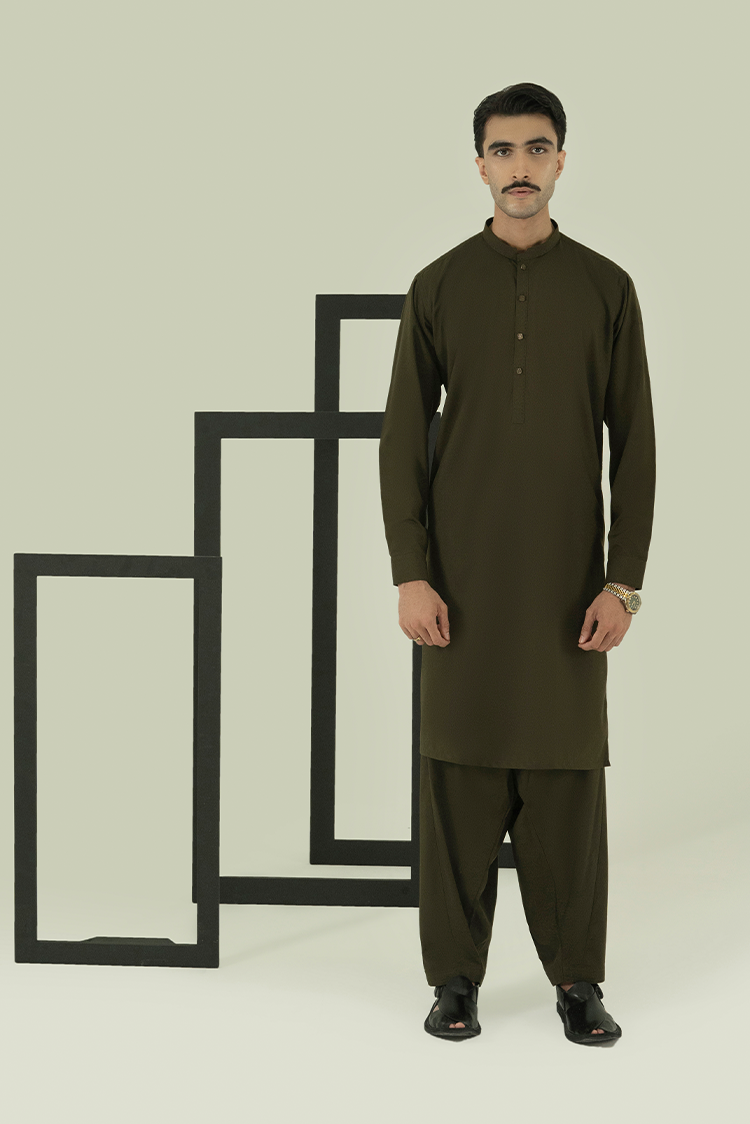 Wash & Wear | Olive Ban Kameez Shalwar