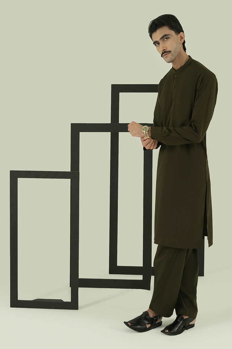 Wash & Wear | Olive Ban Kameez Shalwar