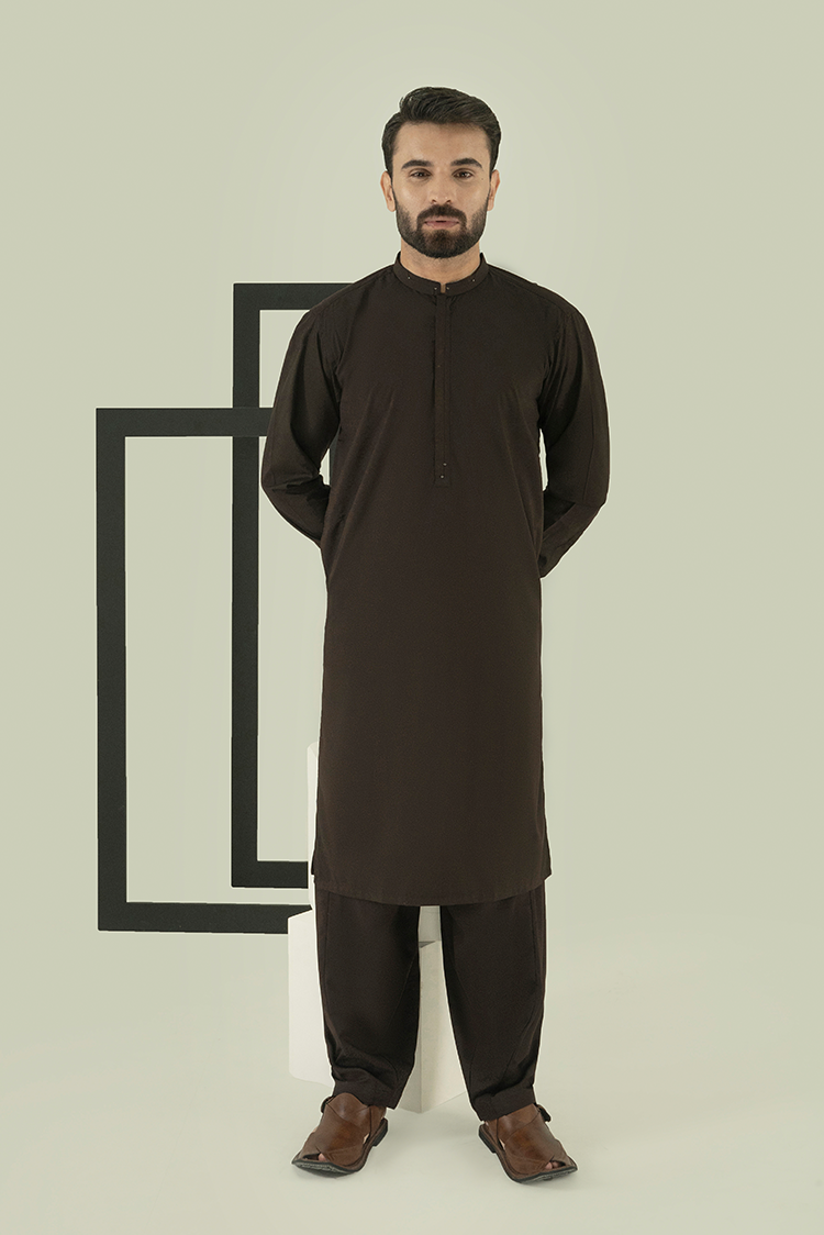Wash & Wear | Chocolate Brown Ban Kameez Shalwar