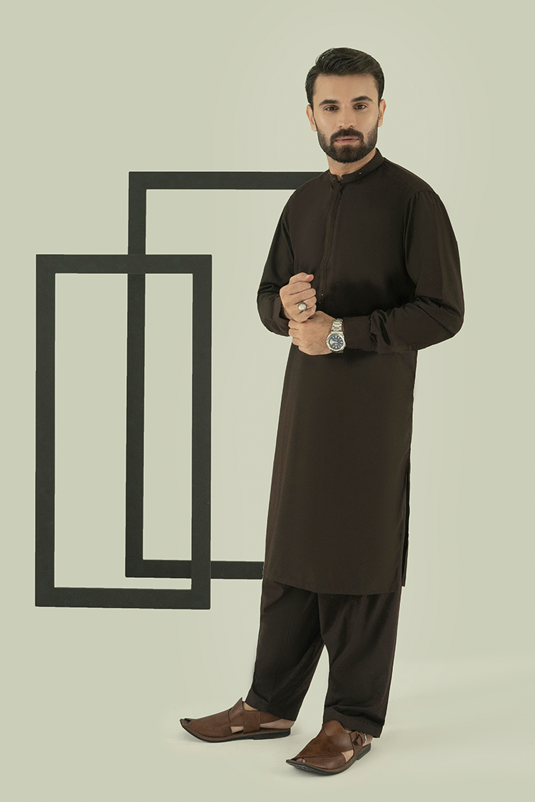 Wash & Wear | Chocolate Brown Ban Kameez Shalwar
