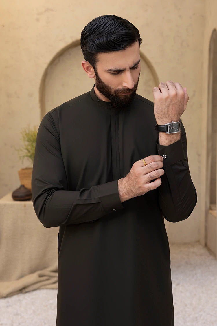 Wash & Wear | Dark Green Ban Shalwar Kameez