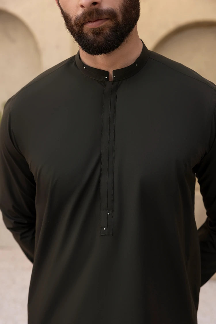 Wash & Wear | Dark Green Ban Shalwar Kameez