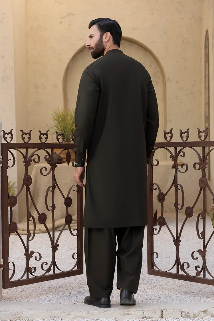 Wash & Wear | Dark Green Ban Shalwar Kameez