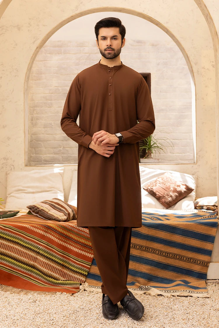 Wash & Wear | Brown Collar Ban Kameez