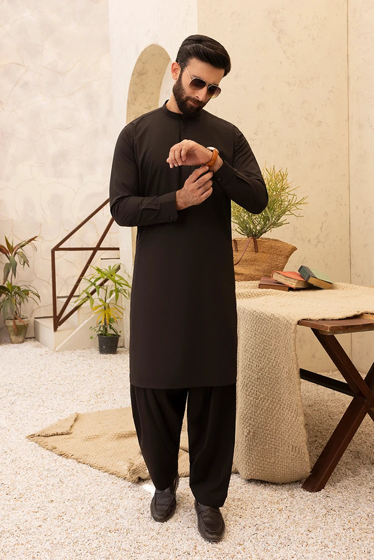 Wash & Wear | Dark Brown Ban Shalwar Kameez