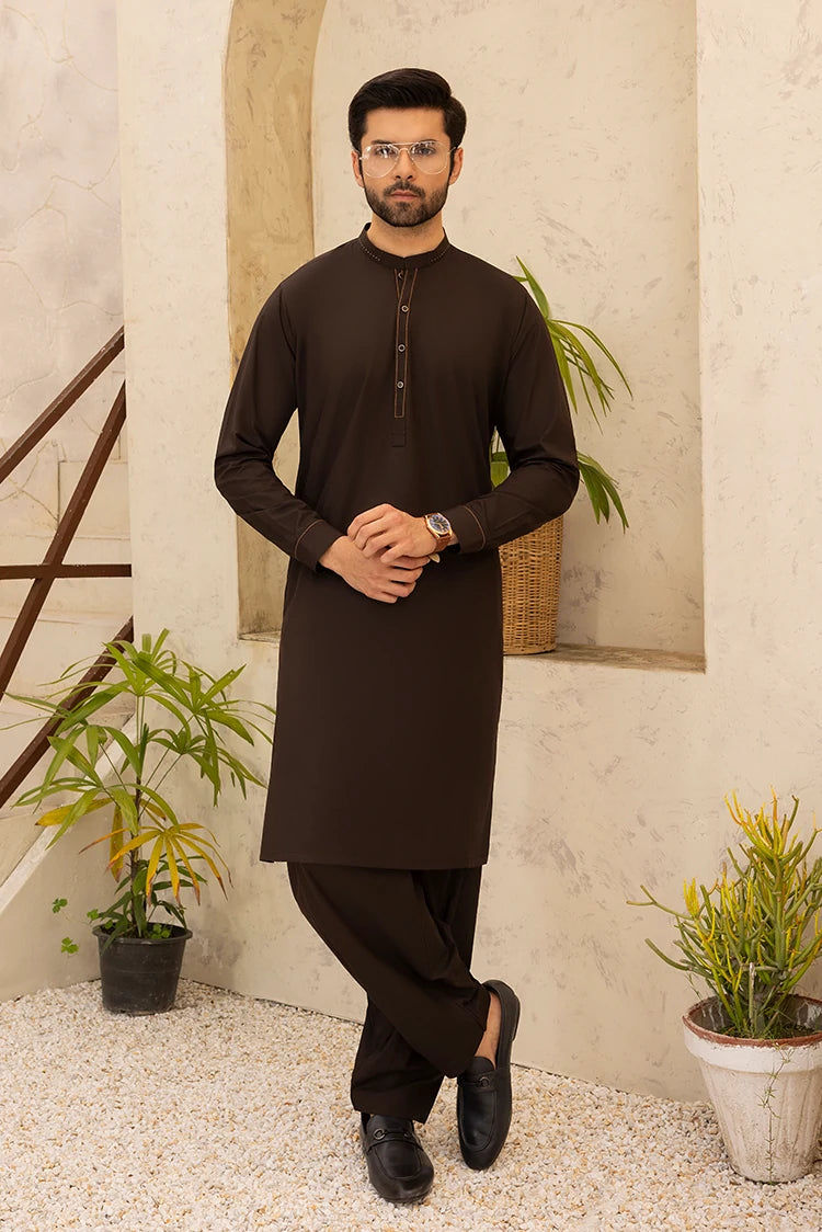 Wash & Wear | Dark Brown Ban Shalwar Kameez