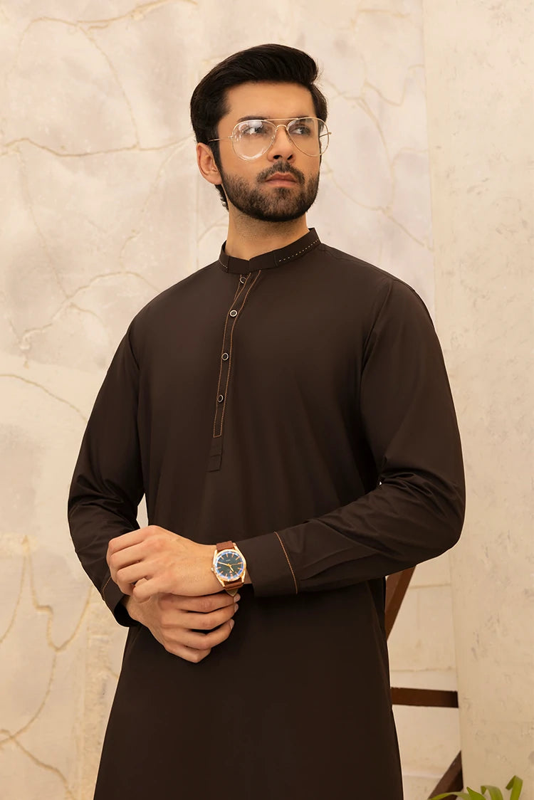 Wash & Wear | Dark Brown Ban Shalwar Kameez