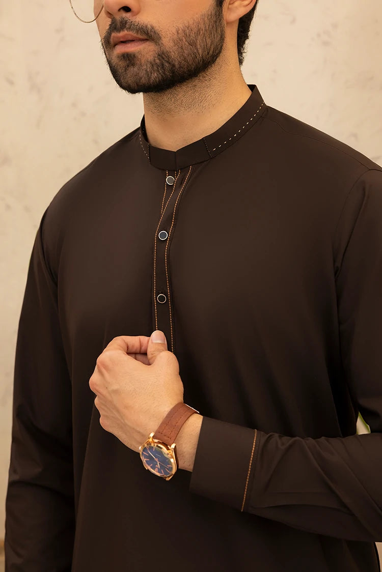 Wash & Wear | Dark Brown Ban Shalwar Kameez