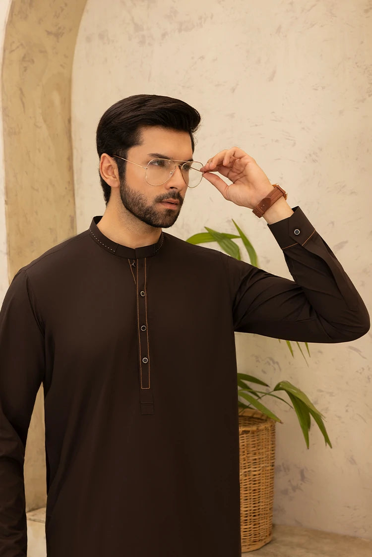 Wash & Wear | Dark Brown Ban Shalwar Kameez