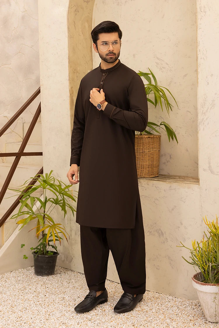 Wash & Wear | Dark Brown Ban Shalwar Kameez