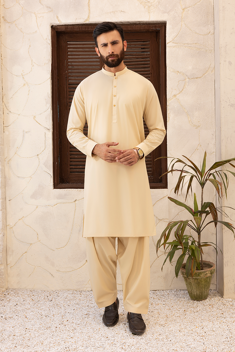 Wash & Wear | Cream Ban Shalwar Kameez