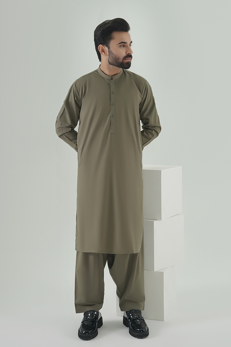 Wash & Wear | Olive Ban Kameez Shalwar