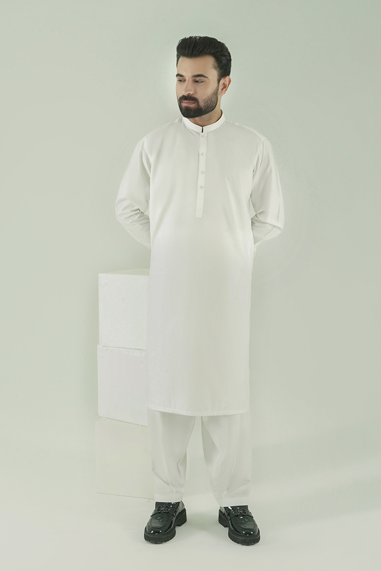 Wash & Wear | Off White Ban Kameez Shalwar