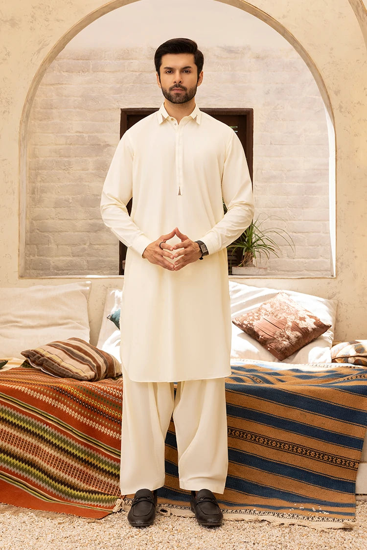 Wash & Wear | Cream Collar Shalwar Kameez