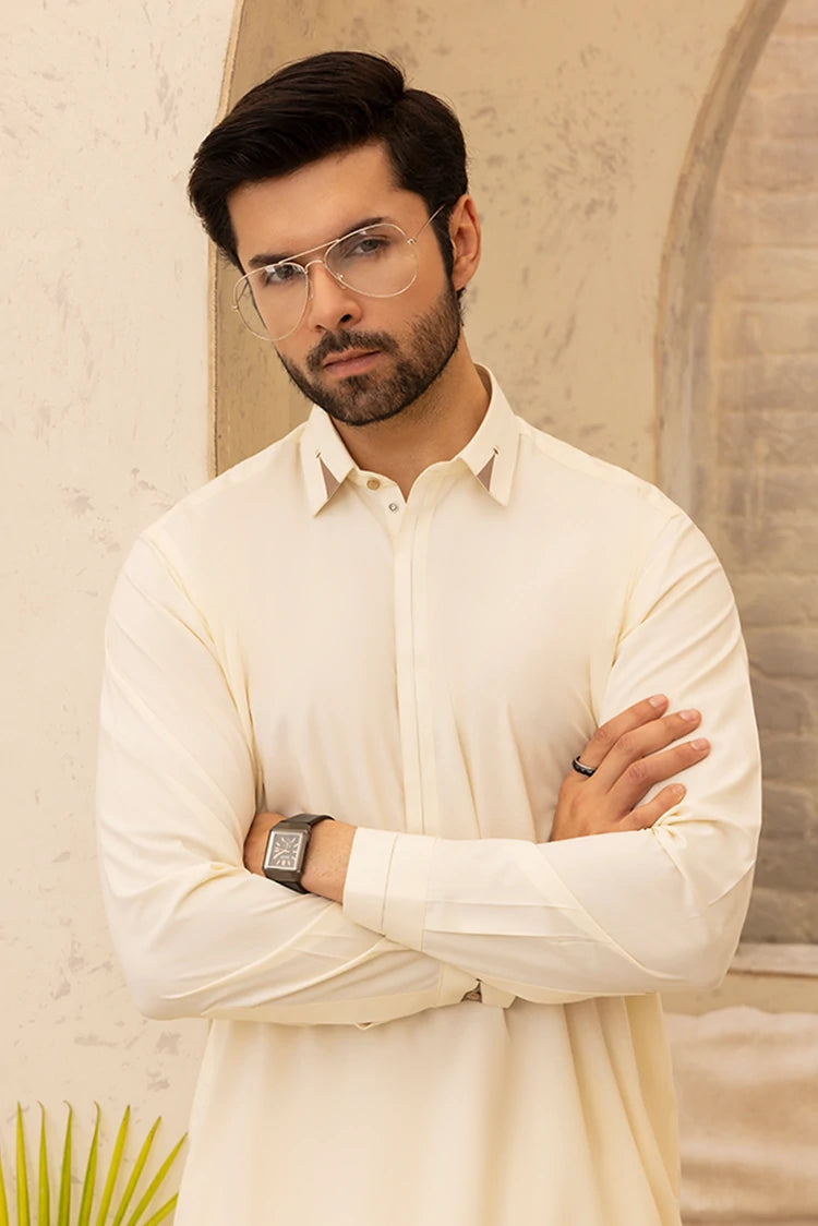 Wash & Wear | Cream Collar Shalwar Kameez