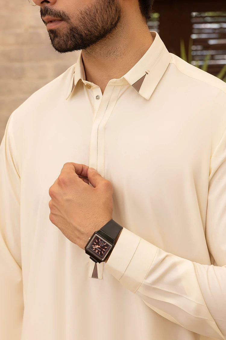 Wash & Wear | Cream Collar Shalwar Kameez