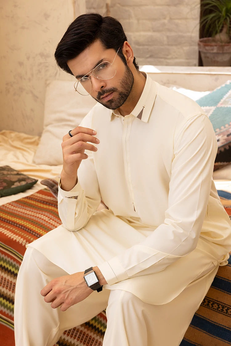 Wash & Wear | Cream Collar Shalwar Kameez